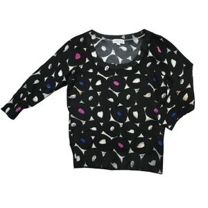 Joseph A Geometric Print Sweater M Black White Purple Modern Mod Soft Retro